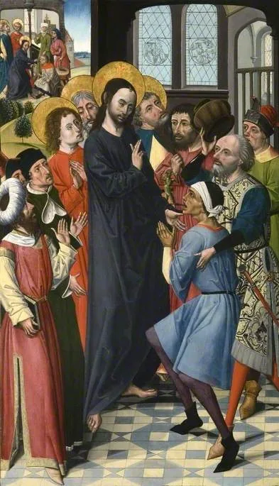Five of the Miracles of Christ: Casting Out the Devil from the Dumb Man (triptych, left inner wing) (after Rogier van der Weyden)