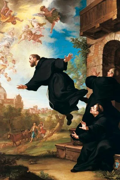 S. Giuseppe da Copertino si eleva in volo alla vista della Basilica di Loreto